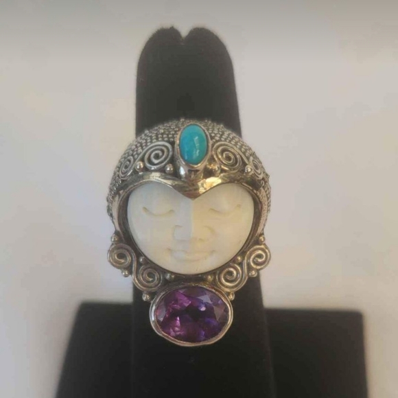 bali.princess Jewelry - Bali Princess collection moon stone carved Goddess face silver ring